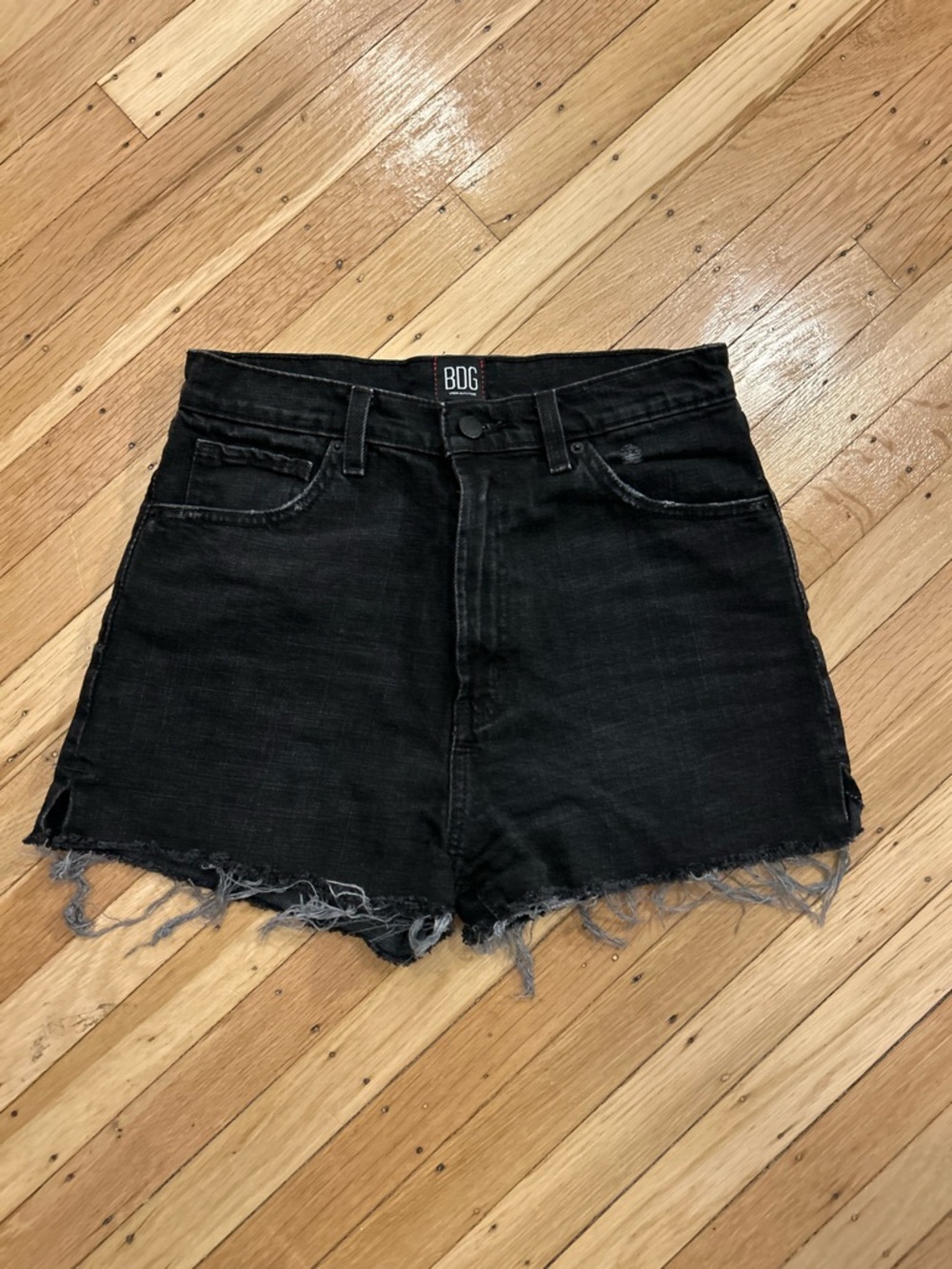 BDG Black High-Rise Denim Cutoff Shorts with Frayed Hem